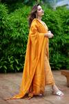 Buy_Shrutkirti_Yellow Chanderi Printed Floral V Neck Straight Kurta Palazzo Set For Women_at_Aza_Fashions