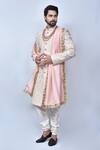 Buy_Arihant Rai Sinha_Peach , Satin Embroidery Floral And Paisley Sherwani Set _at_Aza_Fashions