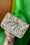 Shop_Essemm_Peach Embroidered Zima Leaf Clutch _at_Aza_Fashions
