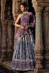 Buy_The Royaleum_Purple Upada Silk Printed Patola One Shoulder Peplum Top And Lehenga Set _at_Aza_Fashions