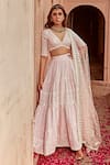 Buy_PREEVIN_Pink Lehenga And Blouse Cotton Mulmul Tiered Embellished Set  _at_Aza_Fashions