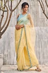 Buy_Charkhee_Yellow Saree Organza Hand Embroidered Bead Work Round Embellished With Blouse _at_Aza_Fashions