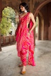 Buy_Pink City by Sarika_Red Silk Embroidered Dori Round Leheriya Pattern Pre-draped Saree With Blouse _at_Aza_Fashions