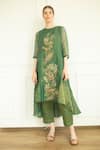 Buy_Oja_Green Handloom Silk Embroidered Applique Round Asymmetrical Tunic And Pant _at_Aza_Fashions