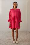 Buy_Kharakapas_Fuchsia Double Cotton Round Sweet Melody Dress  _at_Aza_Fashions