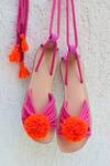 Buy_Sandalwali_Pink Leather Pom Pom Tie Up Sandals_at_Aza_Fashions