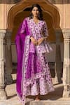 Buy_POMCHA JAIPUR_Purple Kurta And Sharara Cotton & Dupatta Organza Aafreen Block Set _at_Aza_Fashions