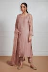 Buy_Label Mansi Nagdev_Brown Malai Chanderi Embroidery Mukaish Round Shiza Straight Kurta Set For Women_at_Aza_Fashions