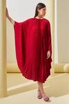 Buy_Pleats by Aruni_Red Crepe Plain Round Pleated Textured Cape Dress _at_Aza_Fashions