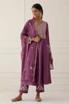 Buy_Kamaltaas_Purple Chanderi Silk Embroidery Pittan Work Leaf Neck Paisley Anarkali Set _at_Aza_Fashions