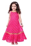 Buy_Vivedkids_Pink Chiffon Printed Bandhani Round Neck Dress _at_Aza_Fashions