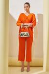 Buy_Pleats By Aruni_Orange Polyester Fringe V-neck Layered Top And Culotte Pant Set_at_Aza_Fashions