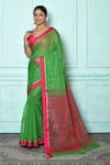 Buy_Samyukta Singhania_Green Silk Cotton Geometric Pattern Saree _at_Aza_Fashions