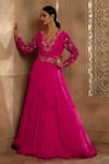 Buy_Omana By Ranjana Bothra_Pink Satin, Organza, Crepe Embroidery, Cut Work Draped Anarkali With Belt _at_Aza_Fashions