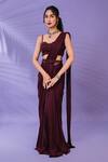 Buy_Pritika Vora_Maroon Saree  Georgette Embroidered Thread Sweetheart Neck Pre-draped Set_at_Aza_Fashions