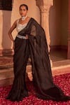 Buy_NIDHIKA SHEKHAR_Black Silk Sequins, Feathers, Beads Deccan Tyohaar Pre-draped Saree Set _at_Aza_Fashions