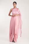 Buy_Pooja Bagaria_Pink Drape  Pure Silk Organza Pre-stitched Dhoti Saree With Sleeveless Blouse_at_Aza_Fashions