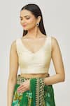 Buy_Samyukta Singhania_Gold Mulberry Plunge V Neck Metallic Solid Blouse _at_Aza_Fashions