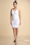 Buy_Kommal Sood_White Lycra Stretch Net Embroidered Sequins V Neck Spaghetti Dress  _at_Aza_Fashions