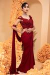 Buy_Adi By Aditya Khandelwl_Red Net, Satin Sequins, Crystals, Pearls, Double Palla Pre-stitched Saree Set _at_Aza_Fashions