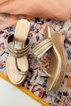 Buy_PREET KAUR_Gold Kolhapuri Wedges _at_Aza_Fashions