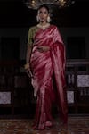 Buy_Kasturi Kundal_Fuchsia Pure Silk Floral And Chevron Roop Raj Banarasi Handloom Saree For Women_at_Aza_Fashions