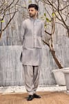 Buy_Charkhee_Grey Jacket  Chanderi Hand Embroidered Beads Bundi _at_Aza_Fashions