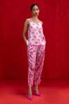 Buy_Kauza_Pink Bemburg Satin Printed Seabuck Polkas V Neck Taki Fizz Spaghetti Top _at_Aza_Fashions