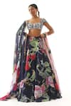 Buy Mahima Mahajan Blue Organza, Satin Beads, Embroidery Scoop Neck Fruit Print Lehenga Set at Aza Fashions Buy_Mahima Mahajan_Blue Organza, Satin Beads, Embroidery Scoop Neck Fruit Print Lehenga Set _at_Aza_Fashions