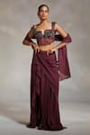 Buy_Divya Aggarwal_Wine Corset Satin And Lycra Mesh Vero Pre-draped Saree With Crystal Blouse _at_Aza_Fashions