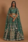 Buy_Rar Studio_Green Chanderi Handloom (50%silk X 50%cotton) Hand Floral Lehenga Set _at_Aza_Fashions