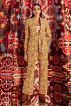 Buy_Betrue_Yellow Handloom Cotton, Silk Embroidery Collared Tabriz Print Blazer _at_Aza_Fashions