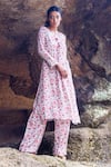 Buy_Yogita Kadam_Off White Pure Muslin Hand Floral Print Straight Kurta And Pant Set  _at_Aza_Fashions