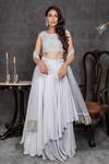 Buy_Sunita Bhandari_Blue Viscose, Crepe, Net, Silk Organza Embroidered Blouse Layered Lehenga Set _at_Aza_Fashions