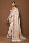 Buy_Nazaakat by Samara Singh_White Banarasi Silk Woven Floral Saree_at_Aza_Fashions