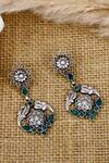 Buy_Sangeeta Boochra_Silver Plated Stones Amaya Peacock Carved Earrings _at_Aza_Fashions