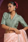 Buy_Weaver Story_Green Pure Silk V Neck Blouse _at_Aza_Fashions