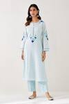 Buy_Anantaa By Roohi_Blue Cotton Embroidery Floral Vine Hem Palazzo _at_Aza_Fashions