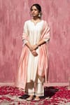 Buy_Weaver Story_Off White Chanderi Silk Gota Patti Split V-neck Kurta Pant Set _at_Aza_Fashions