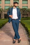 Buy_Soniya G_Blue Italian Crepe Embellished Metal Tuxedo Pant Set_at_Aza_Fashions