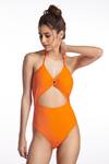 Buy_Kai Resortwear_Orange Halter Beach Bunny Neck Swimsuit  _at_Aza_Fashions