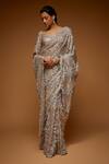 Buy_Neeta Lulla_Grey Tulle Applique 3d Flower Tear Drop Neck Haya Saree With Blouse For Women_at_Aza_Fashions