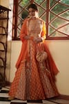 Buy_Seema Nanda_Orange Chanderi Silk Print And Embroidery Phulkari Noor Lehenga Set  _at_Aza_Fashions