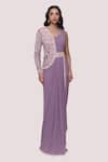 Buy_Onaya_Purple Lycra Net Embroidery Pearl And Cutdana Jacket Panelled Saree Gown  _at_Aza_Fashions