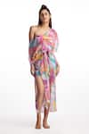 Buy_Kai Resortwear_Pink Georgette Geometric One Shoulder Kaftan Cover Up For Women_at_Aza_Fashions