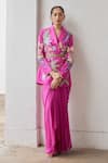 Buy_Betrue_Pink Habutai Silk Embroidered Floral Lapel Collar Jacket _at_Aza_Fashions