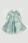 Buy_Fayon Kids_Green Satin Sequins, Fabric Flowers Fur Embellished Sleeve Gown _at_Aza_Fashions