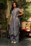 Buy_Sahil Kochhar_Grey Organza, Net Sequins Saroj Abstract Embroidered Kurta And Flared Pant Set _at_Aza_Fashions