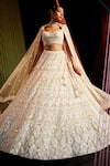 Buy_Roqa_Ivory Net Embroidery Sequin Leaf Neck Bridal Lehenga Set _at_Aza_Fashions