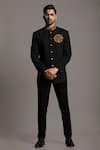 Buy_Jayesh Shah_Black Polinosic Blended Embroidered Placement Jodhpuri And Pant Set  _at_Aza_Fashions